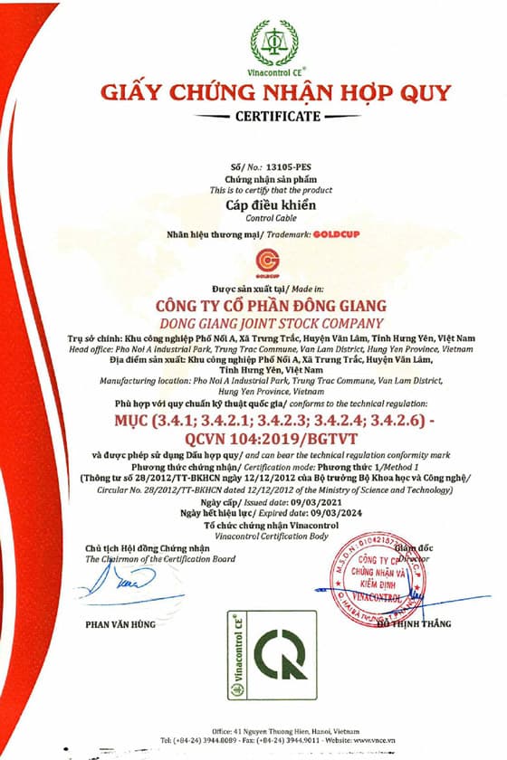 Giấy chứng nhận hợp quy GoldCup